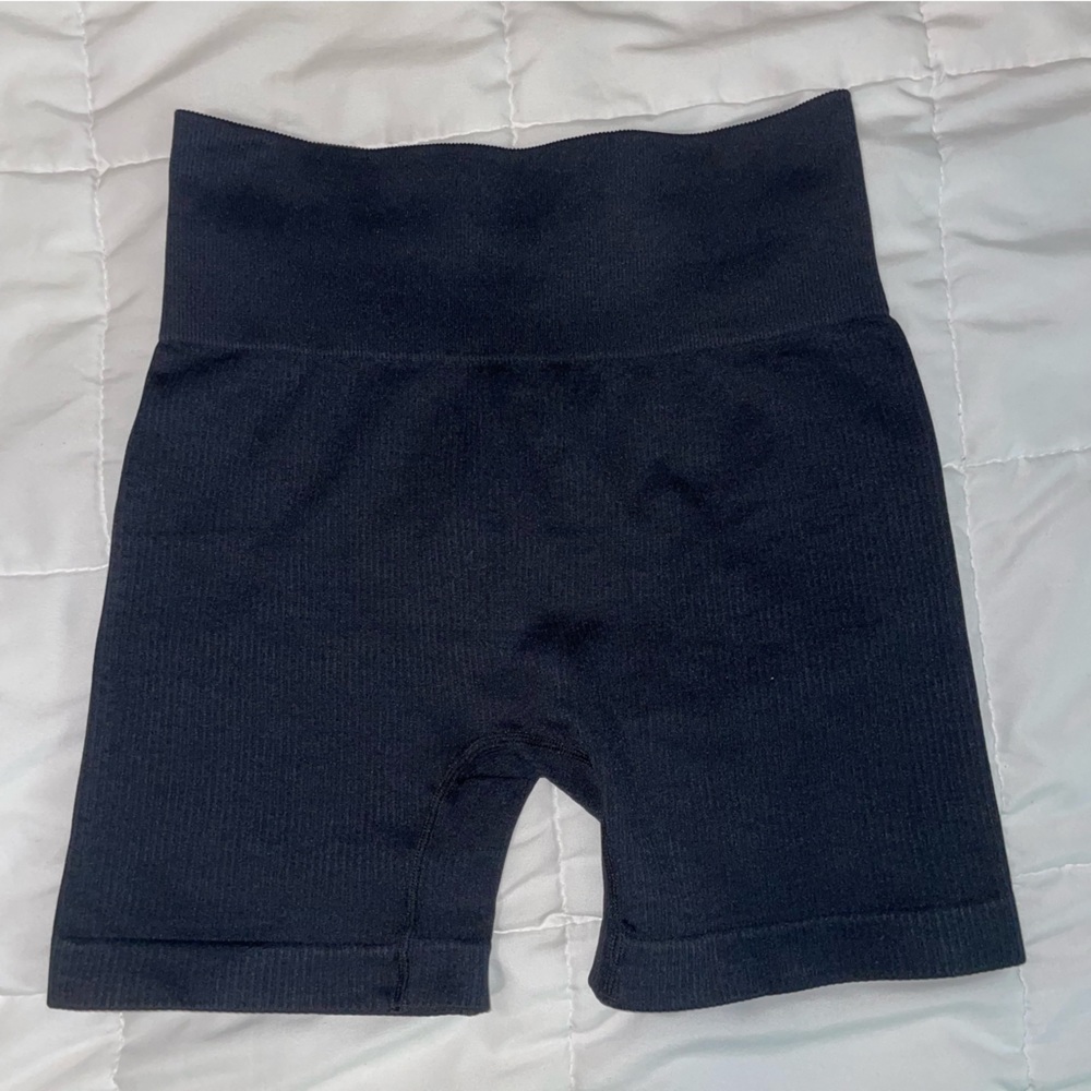 Black Ribbed Biker Shorts